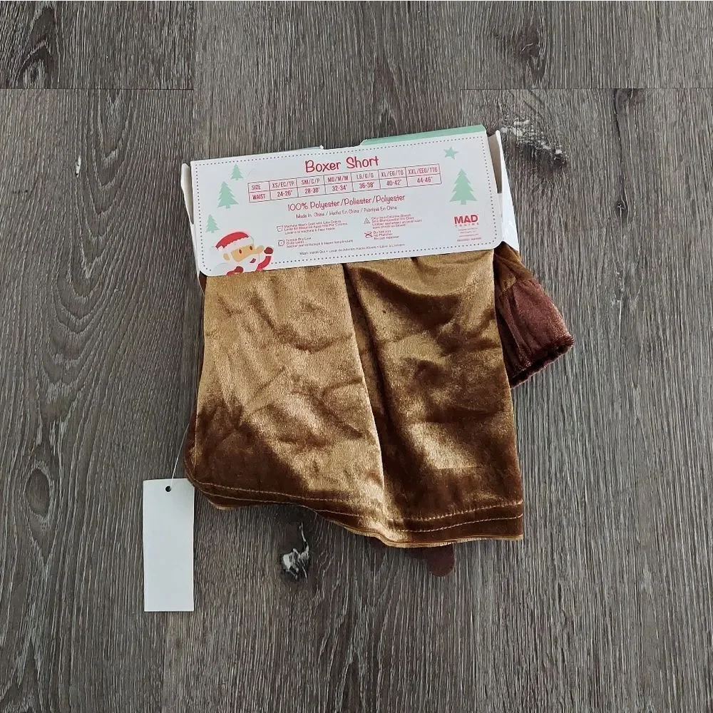 New Santa's Holiday Shop *Brown* Rudy Boxer Shorts! Size: Extra Large